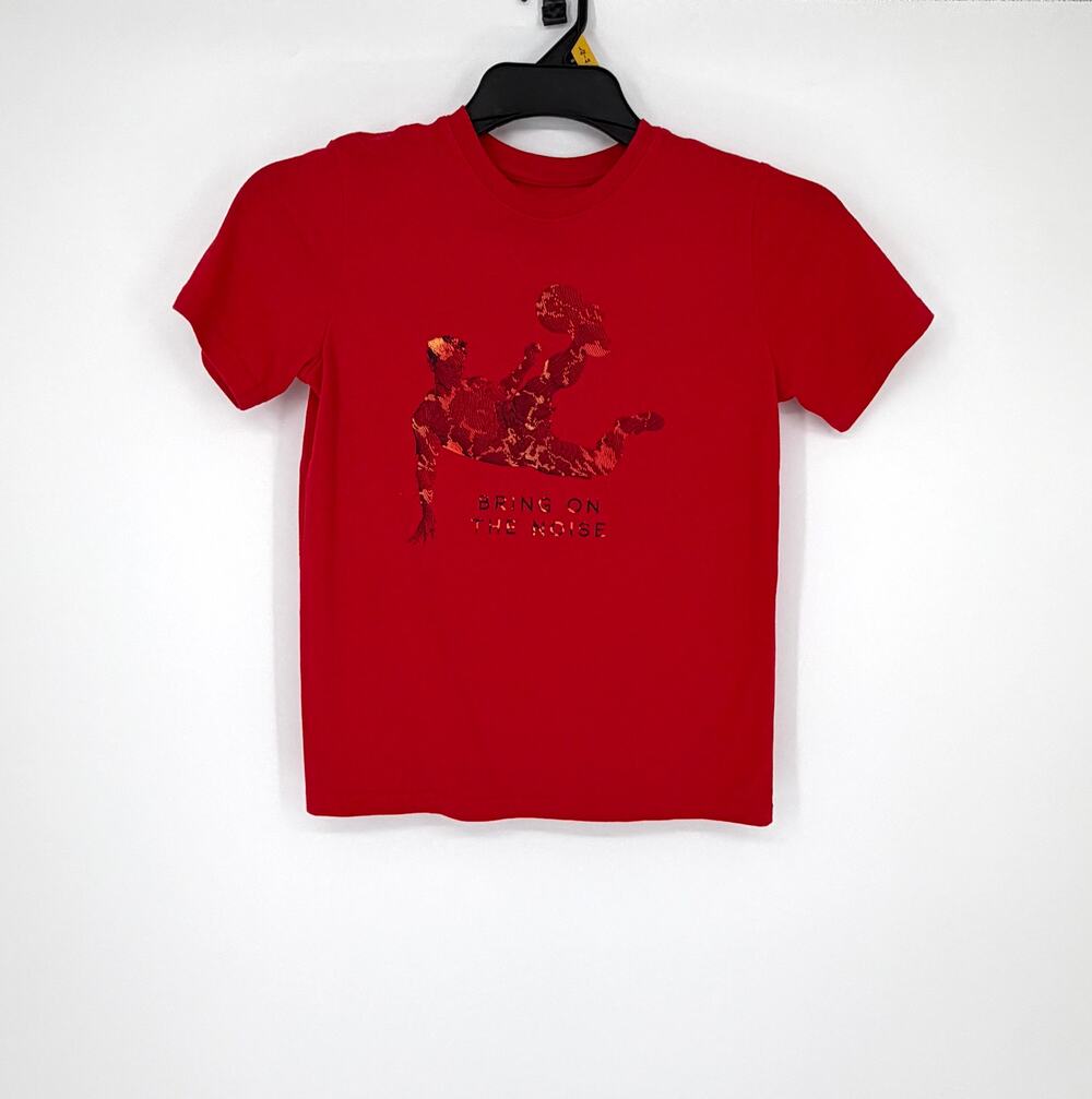 Xersion Boys M 10/12 Red Soccer Graphic T Shirt Bring On The Noise Quick Dri